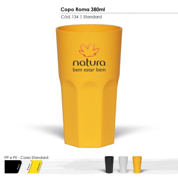 Copo de 380ml de plástico com certificado de atoxicidade e BPA Free.
