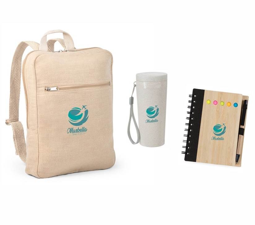 Kit Boas Vindas Personalizado com mochila, caderneta, garrafa inox, caneta e bolinha