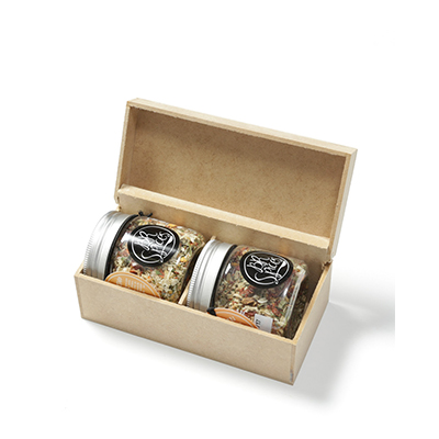 Kit Gourmet com temperos especiais com caixa de MDF (vários sabores) 