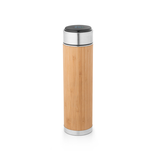 queeze térmico em aço inox reciclado e bambu com termómetro digital 430 mL
