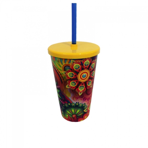 Copo 550 Ml Espiral Com Tampa E Canudo