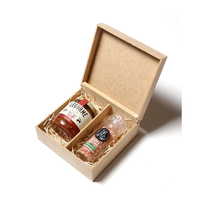 Kit Gourmet com aperitivo e sal rosa do himalaia com caixa de madeira 